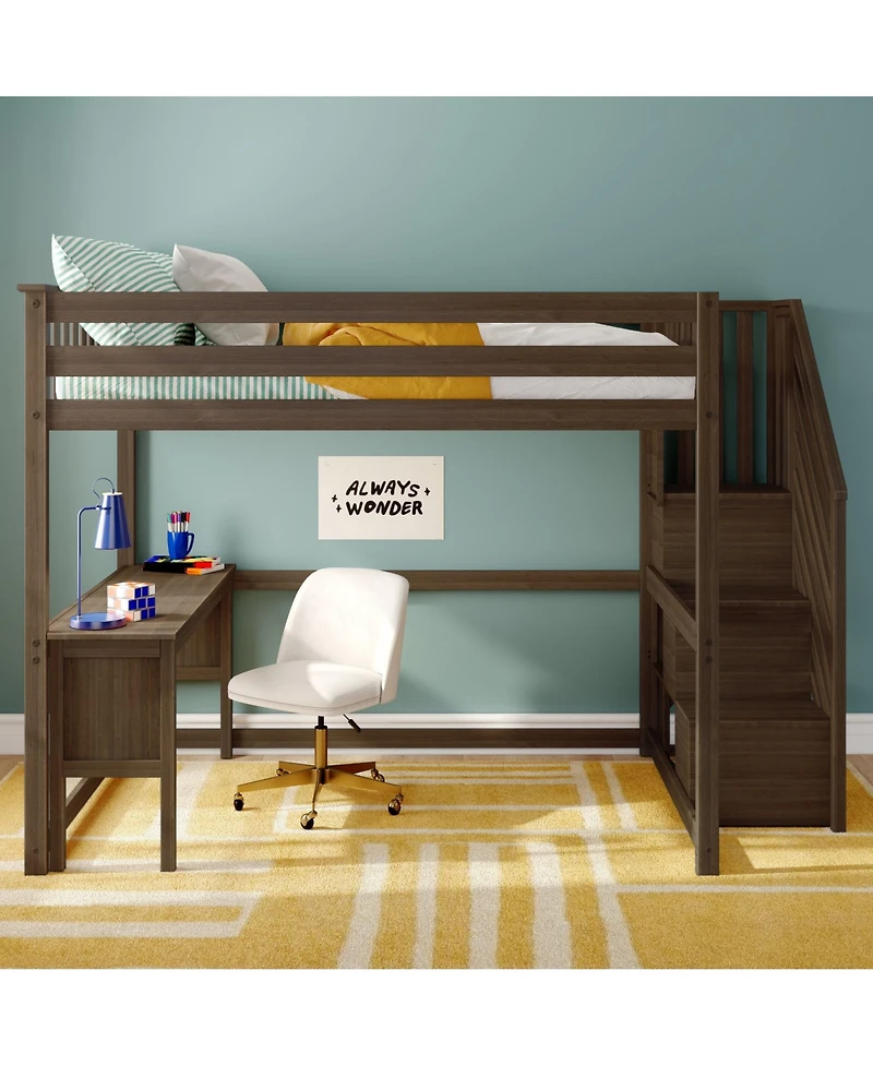 Max & Lily Classic Full High Loft, Desk, Staircase