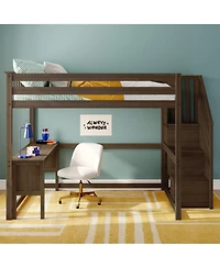Max & Lily Classic Full High Loft, Desk, Staircase