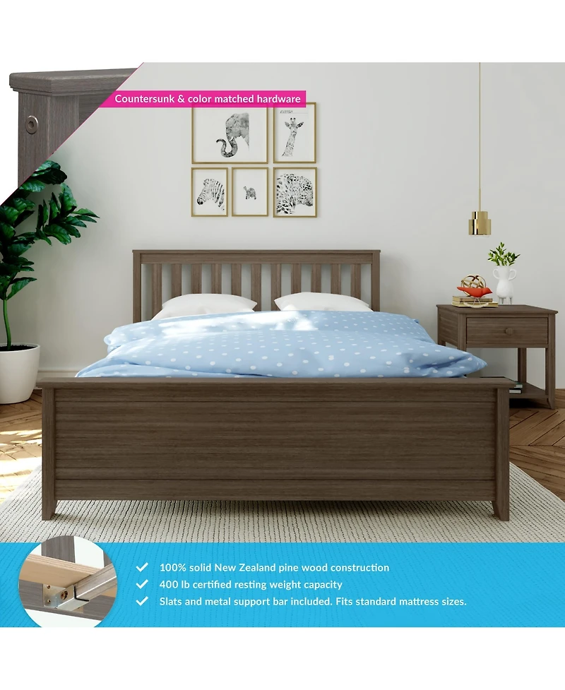 Max and Lily Queen Bed Frame, Solid Wood Platform with Slatted Headboard for Kids