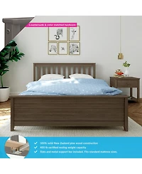 Max and Lily Queen Bed Frame, Solid Wood Platform with Slatted Headboard for Kids