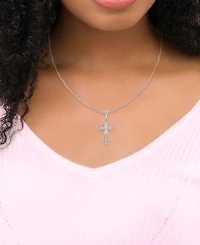14k White or Yellow Gold Pendant, Diamond Accent Cross