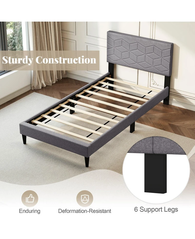 Gouun Twin Linen Upholstered Platform Bed Frame with Headboard