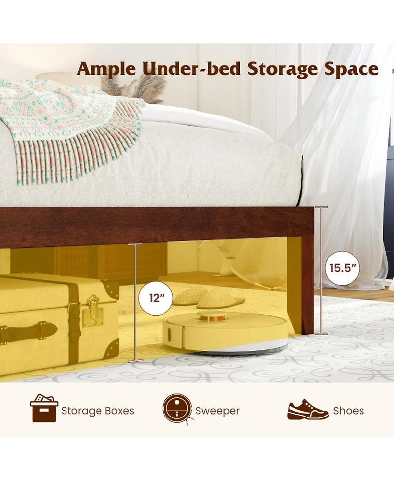 Gouun Twin Metal and Wood Bed Frame with Headboard and Retro Headboard