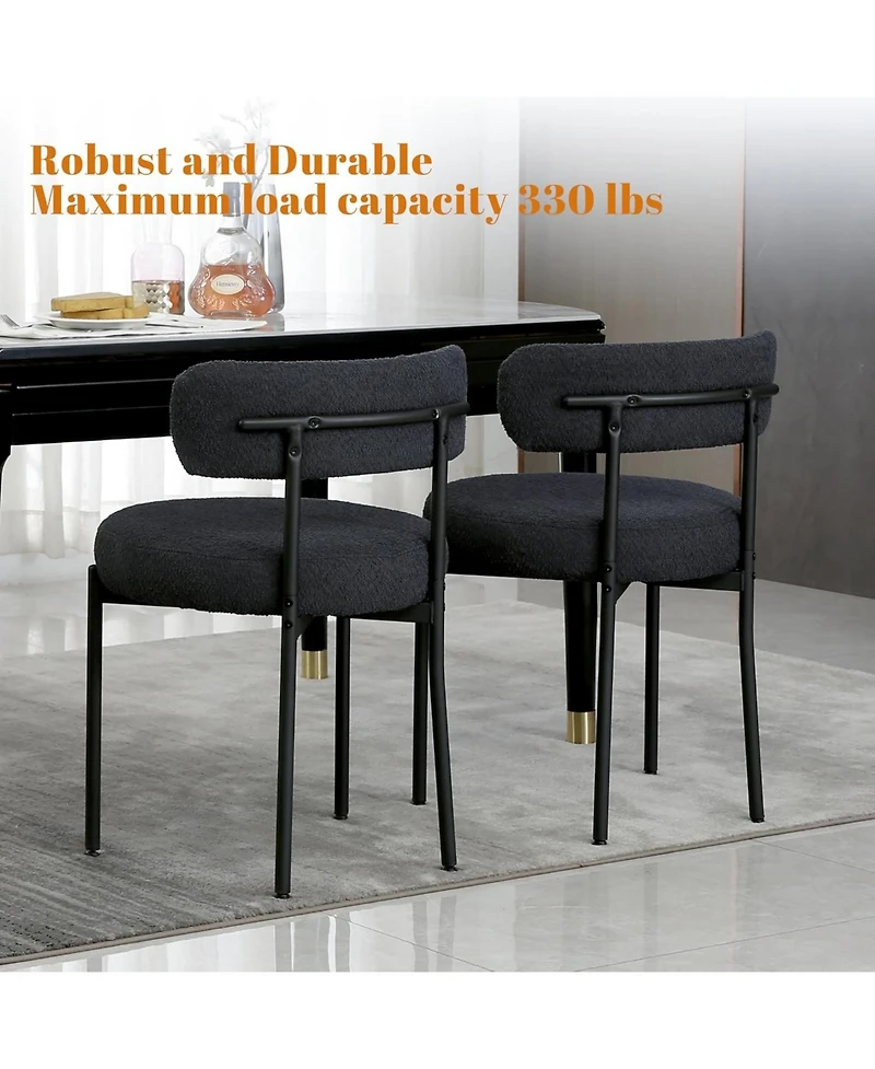 Dyhome Boucle Dining Chairs Set of 1, Upholstered with Black Metal Legs, Modern Accent Chair