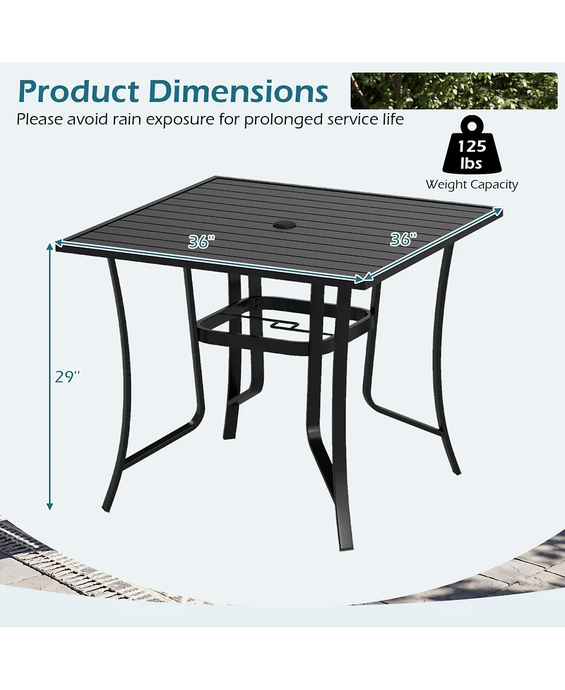 Slickblue Square Outdoor Dining Table Metal with Umbrella Hole