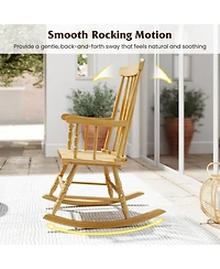 Gouun Solid Rubber Wood Porch Rocking Chair with Contoured Seat