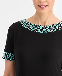 Jm Collection Women's Printed Border Embellished Boat-Neck Knit Dress, Macy's Exclusive