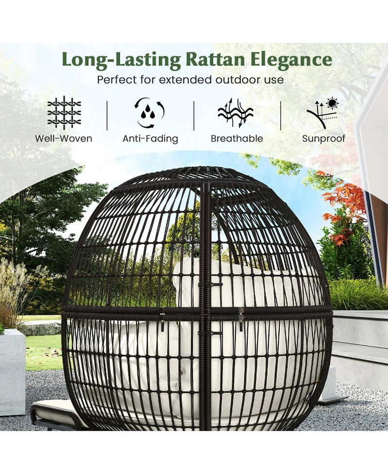 Gouun Oversized Rattan Egg Lounge Chair with Ottoman and Cushions