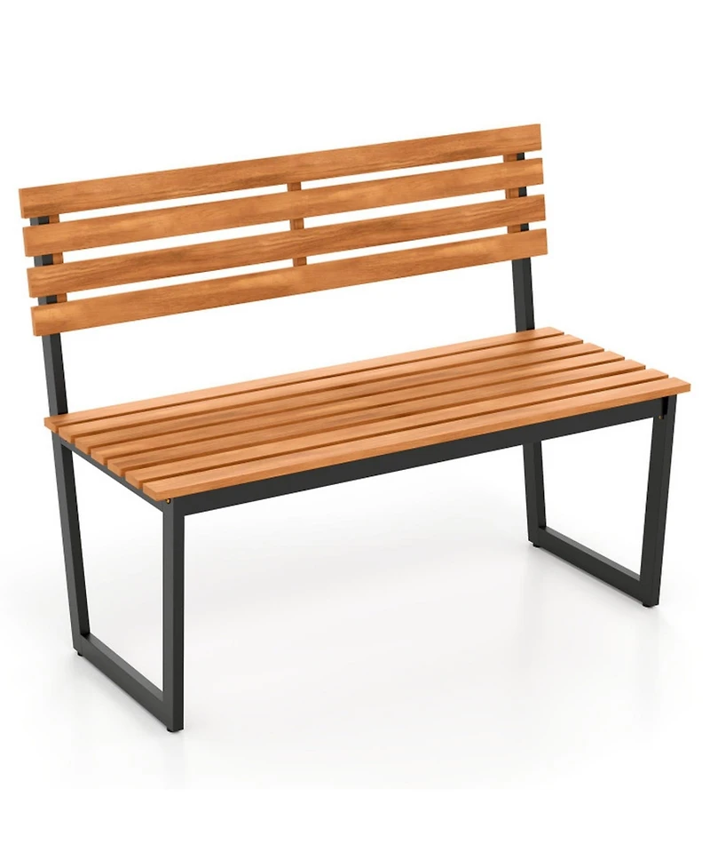 Gouun Acacia Wood Outdoor Loveseat Bench with Backrest and Metal Frame