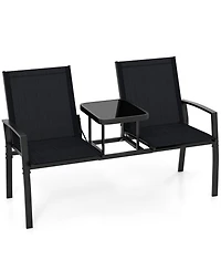 Gouun 2-Person Patio Loveseat with Tempered Glass Built-in Table