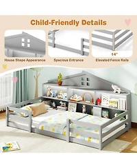 Gouun Twin Montessori Floor Bed with Storage Shelves and Storage Compartments