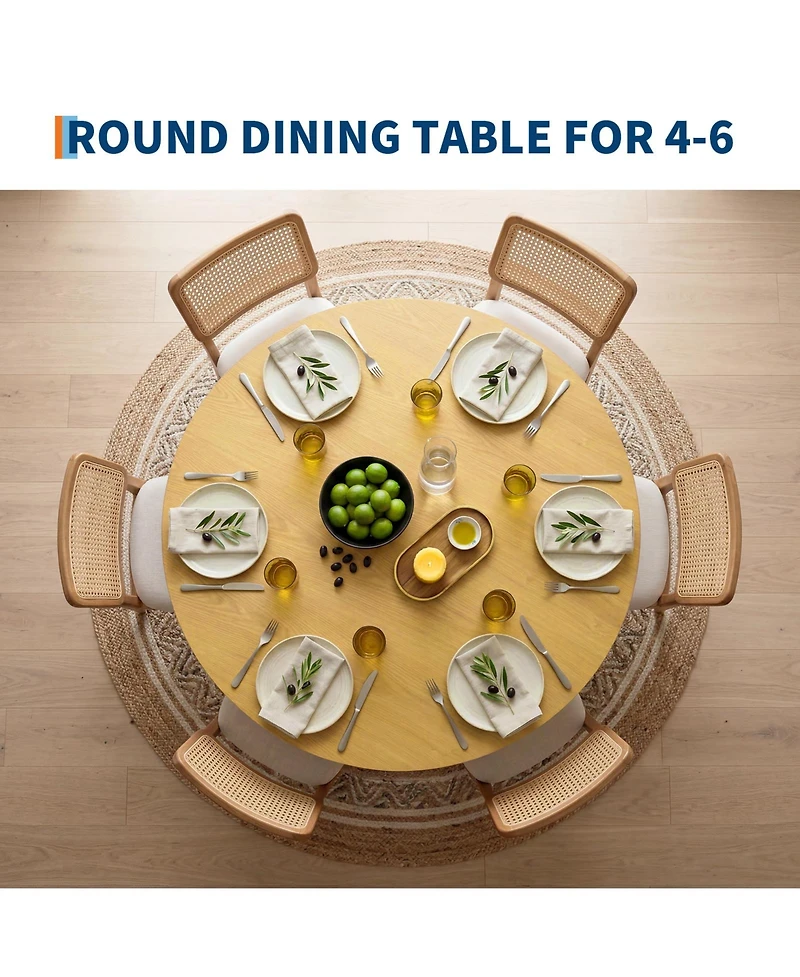 homfan 43" Round Dining Table for 4-6 People, Wooden Dining Room Table with Pedestal Base, Dining Room, Living Room