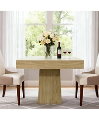 Homfan Space-Saving Square Dining Table for 4, Modern Farmhouse Style with Wooden Pedestal Base, 31.5" Table Ideal for Dining Room, Living Room