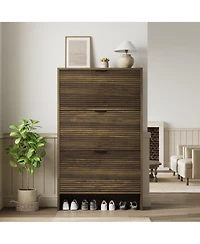 Homfan Fluted Shoe Cabinet with 3 Flip Drawers, Wide Slim Entryway Storage