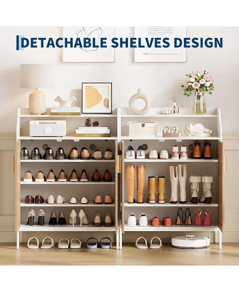 Homfan Modern Shoe Storage Cabinet with Doors, 4 Tier Organizer Adjustable Shelves