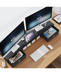 Gnuadz Dual Monitor Stand Riser With Drawers Desk Organizer Storage Holder