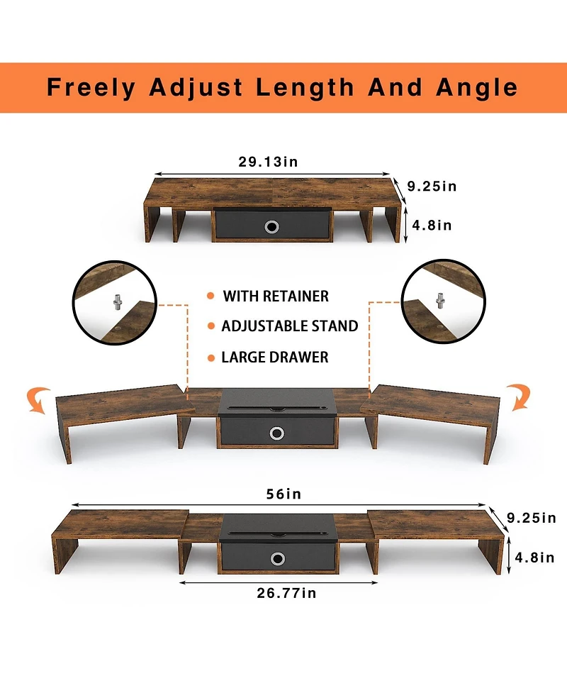 Gnuadz Monitor Stand Riser With Drawer Adjustable Triple Dual desktop organizer