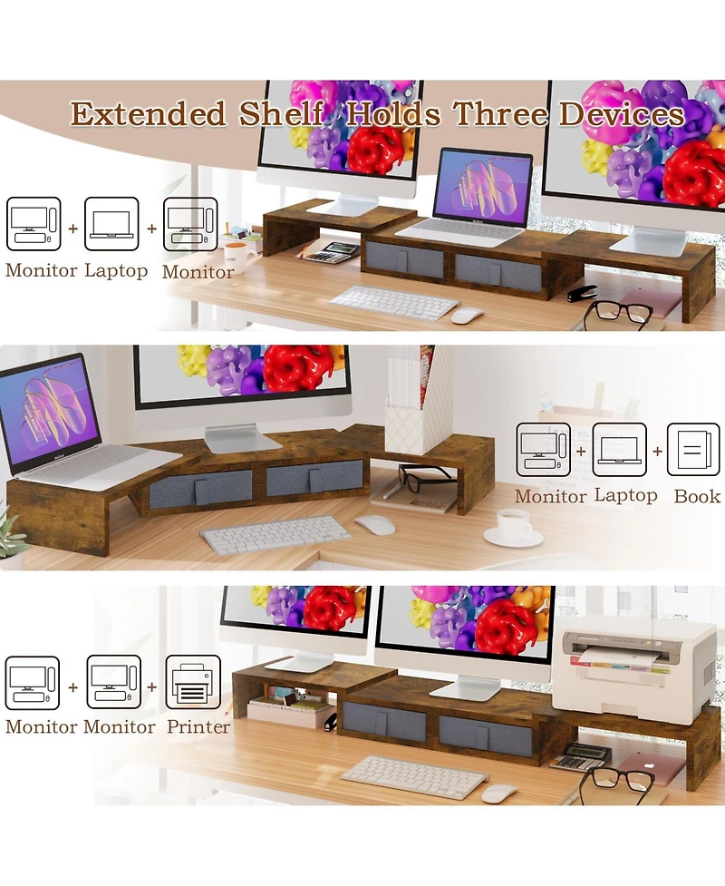 Gnuadz Dual Monitor Stand Riser Adjustable Wood Desk Organizer