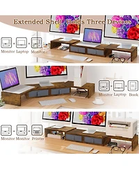 Gnuadz Dual Monitor Stand Riser Adjustable Wood Desk Organizer