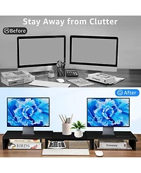 Gnuadz Dual Monitor Stand Riser Adjustable Wooden Organizer