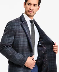 Tayion Collection Men's Classic-Fit Blue Plaid Overcoat