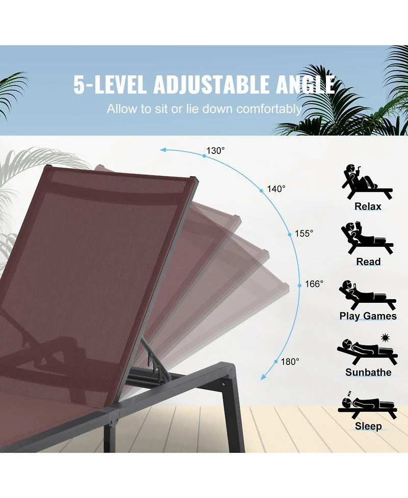 Gouun Aluminum Folding Chaise Lounge with 5-Position Recline, 400 lbs Capacity