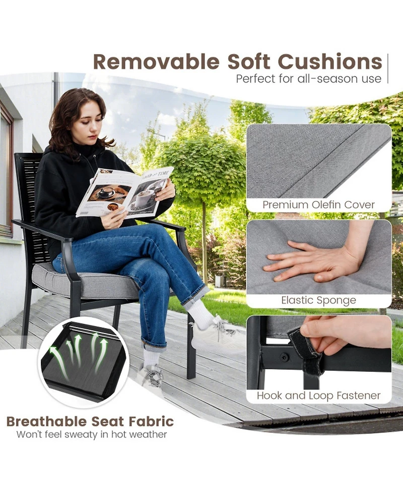 Gouun Set of 2 Stackable Wicker Patio Dining Chairs with Removable Cushions