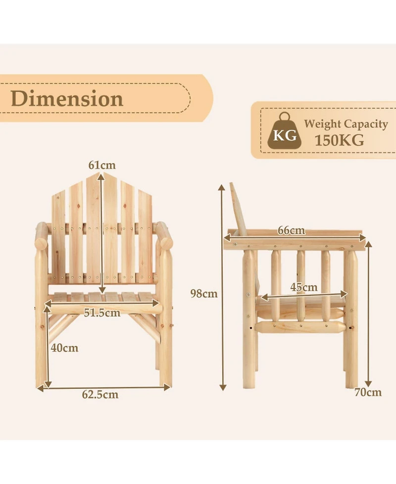 Gouun Outdoor Wood Armchair Patio Dining Chair with Wide Seat and Armrests