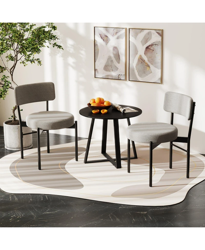 Gouun Set of 2 Sherpa Fabric Dining Chairs with Curved Backrest and Padded Seat