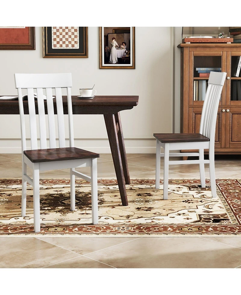 Gouun Set of 2 Kitchen Armless Dining Chairs with Slatted High Backrests