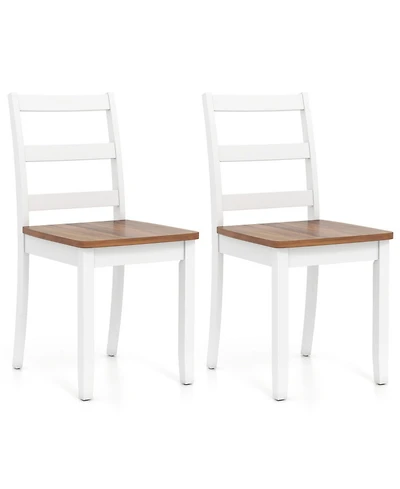 Gouun Set of 2 Ladder-Back Dining Chairs with Solid Rubber Wood Legs