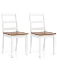 Gouun Set of 2 Ladder-Back Dining Chairs with Solid Rubber Wood Legs