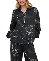 Raffya Women's Palm Button Down Print Shirt
