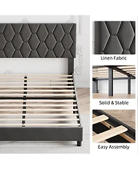 Homfan Full Bed Frame with Upholstered Headboard, Heavy-Duty Platform Bed Frame with Strong Wood Slats