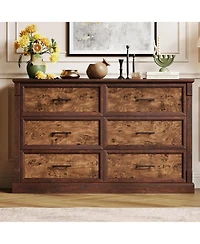 gaomon 47" Farmhouse 6 Drawer Dresser, Rustic Wood Chest Organizer for Bedroom Living Room Hallway Entryway