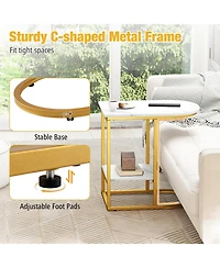 Sugift C Shaped Sofa Side Table with Faux Marble Top