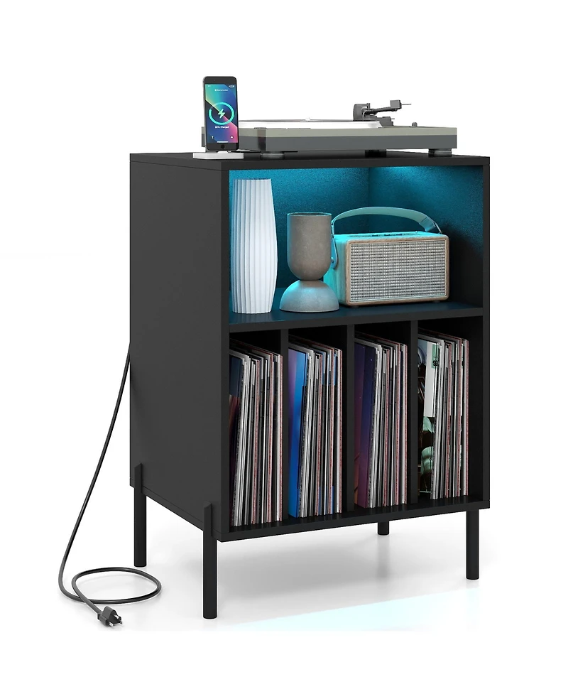 Sugift Record Player Stand with Led Light and Charging Station