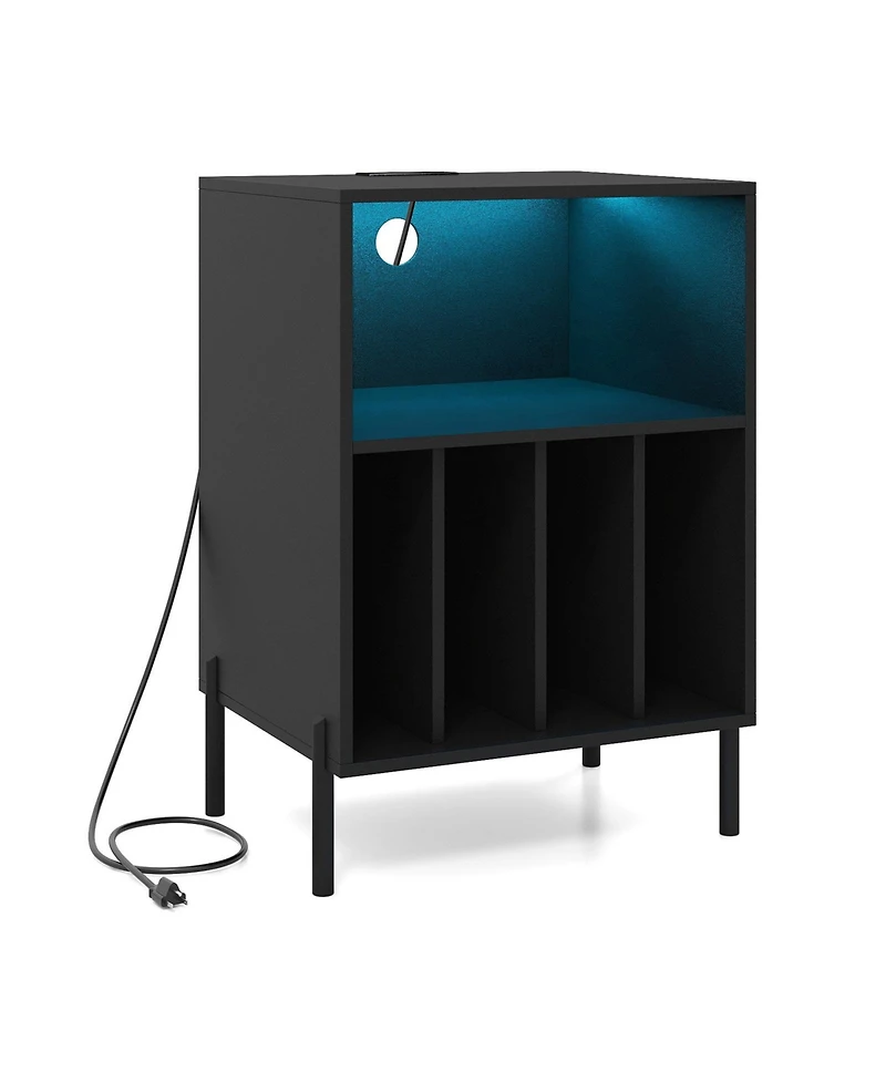 Sugift Record Player Stand with Led Light and Charging Station