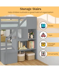 Gouun Pine Wood Twin Over Twin Bunk Bed with Storage Stairs