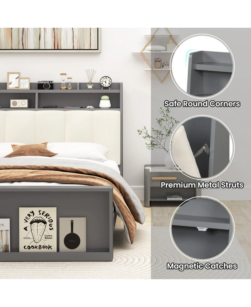 Gouun Full Linen Upholstered Platform Bed Frame with Storage Drawers and Headboard