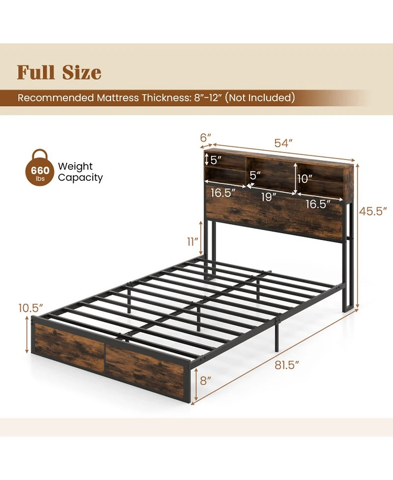 Gouun Full Metal and Wood Platform Bed Frame with Storage Drawers and Headboard and Industrial Design