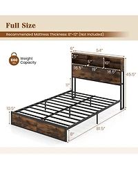 Gouun Full Metal and Wood Platform Bed Frame with Storage Drawers and Headboard and Industrial Design
