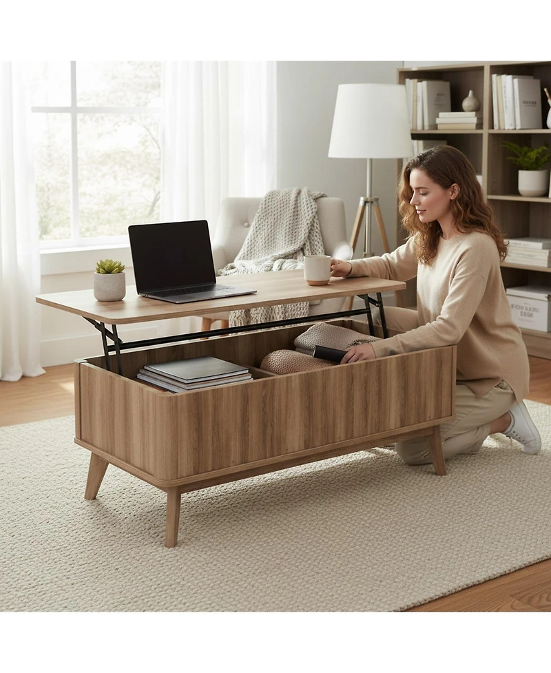 Sugift 43.5 in Rectangular Fluted Lift Top Coffee Table