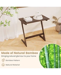 Sugift Bamboo Z Shaped Sofa Side Table with Space Saving Top