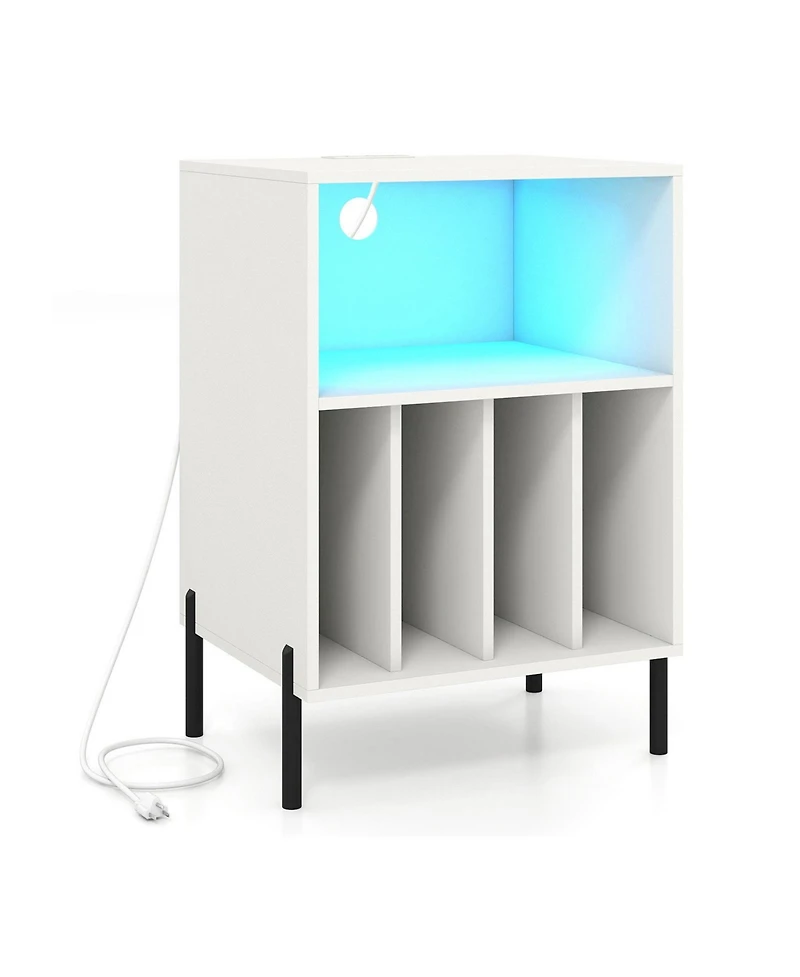 Sugift Record Player Stand with Led Light and Charging Station