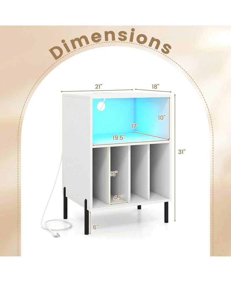 Sugift Record Player Stand with Led Light and Charging Station