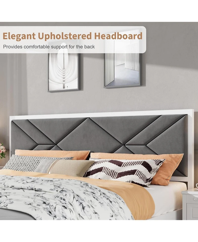 Homfan Modern Soft Upholstered Platform Bed Frame with Headboard - Sturdy Wood Slats