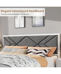 Homfan Modern Soft Upholstered Platform Bed Frame with Headboard - Sturdy Wood Slats