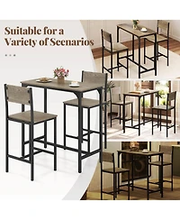 Costway 3 Pcs Bar Table Set Pub Dining Table and 2 Bar Stools with Backrest and Footrest