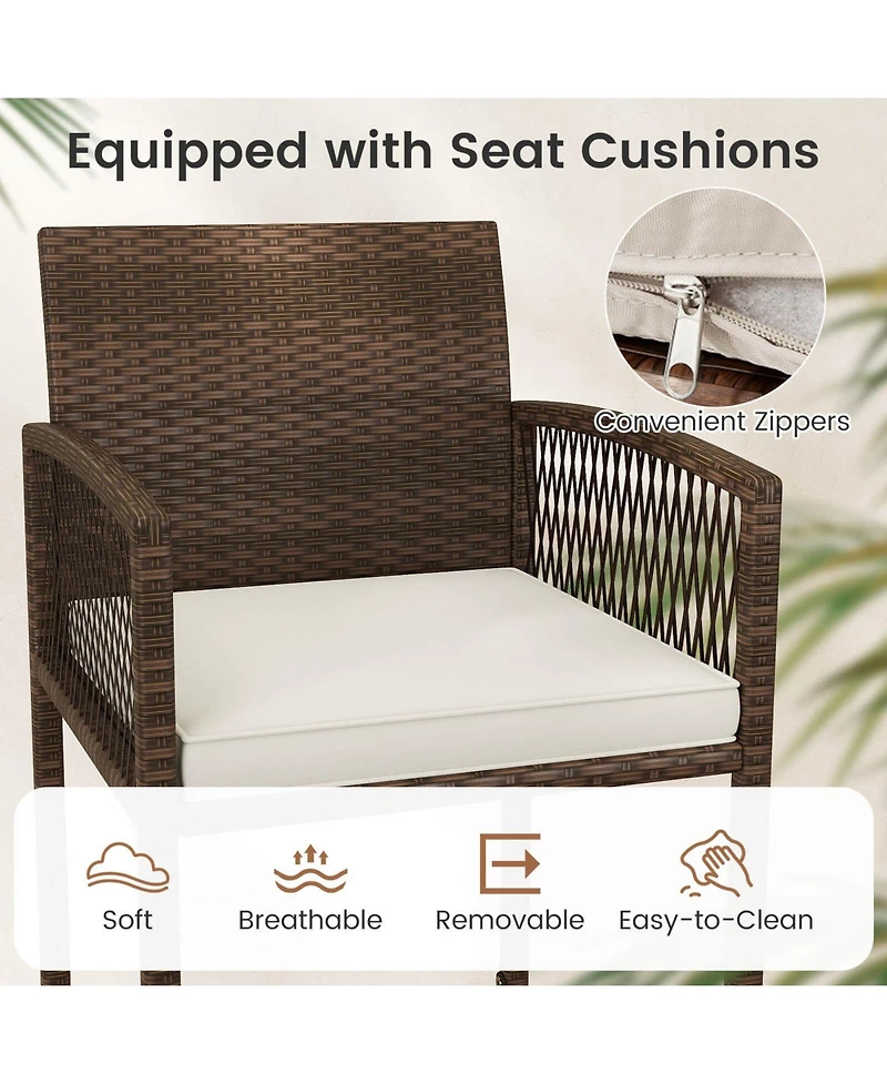 Costway Patio Bar Stools Pe Rattan Height Chairs with Backrests and Armrests